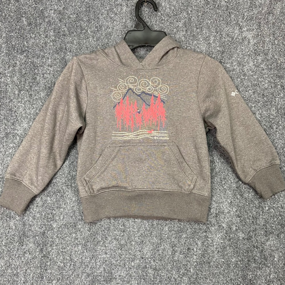 Columbia Kids XXS(4-5) Hoodie Gray Graphic Mountain Trees Pullover Sweatshirt